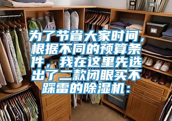 為了節(jié)省大家時間，根據(jù)不同的預(yù)算條件，我在這里先選出了二款閉眼買不踩雷的除濕機：